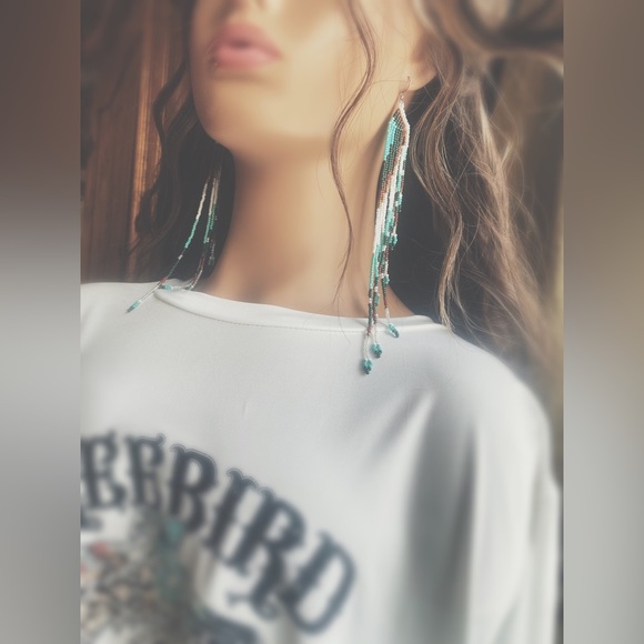 Artisan Crafted Beaded Bohemian Dusters | Long Multi-Tone Fringe Earrings - Picture 9 of 11